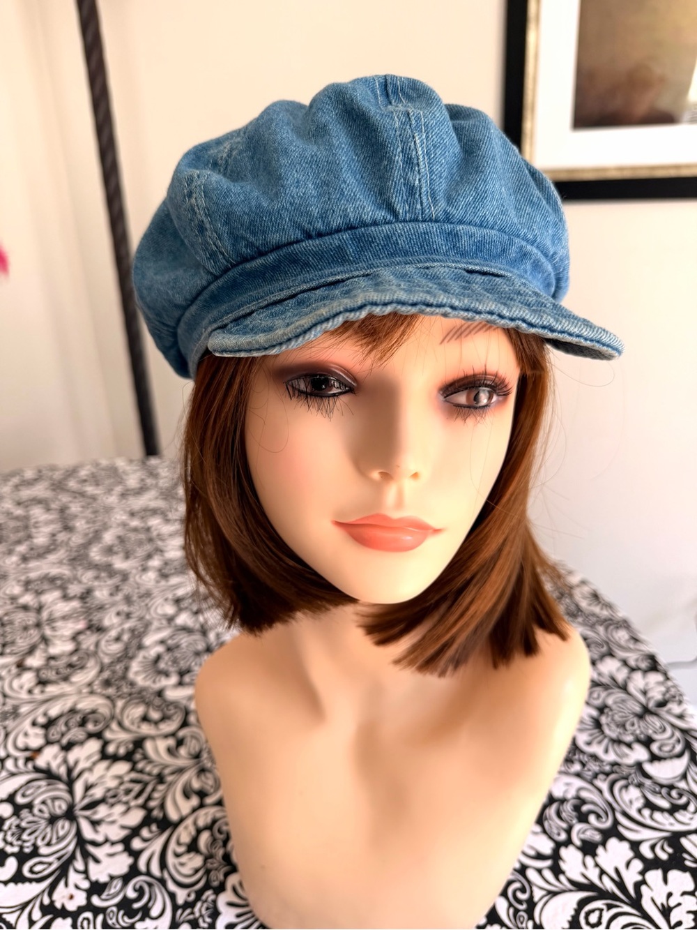Vintage Style Denim Newsboy Cap Women Blue Jean Baker Boy Cabbie Hat - Picture 2 of 8